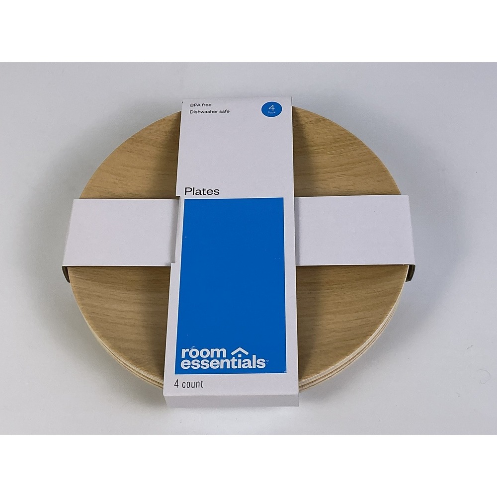 Room Essentials Set of 4 BPA Free Dishwasher Safe Plates Wood Look